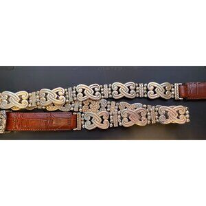 Brighton Double Locking Hearts Belt 38L Vintage Metal, Leather B2507
